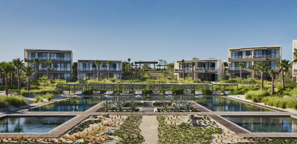 The property features six expansive pools for a spacious feel. 
