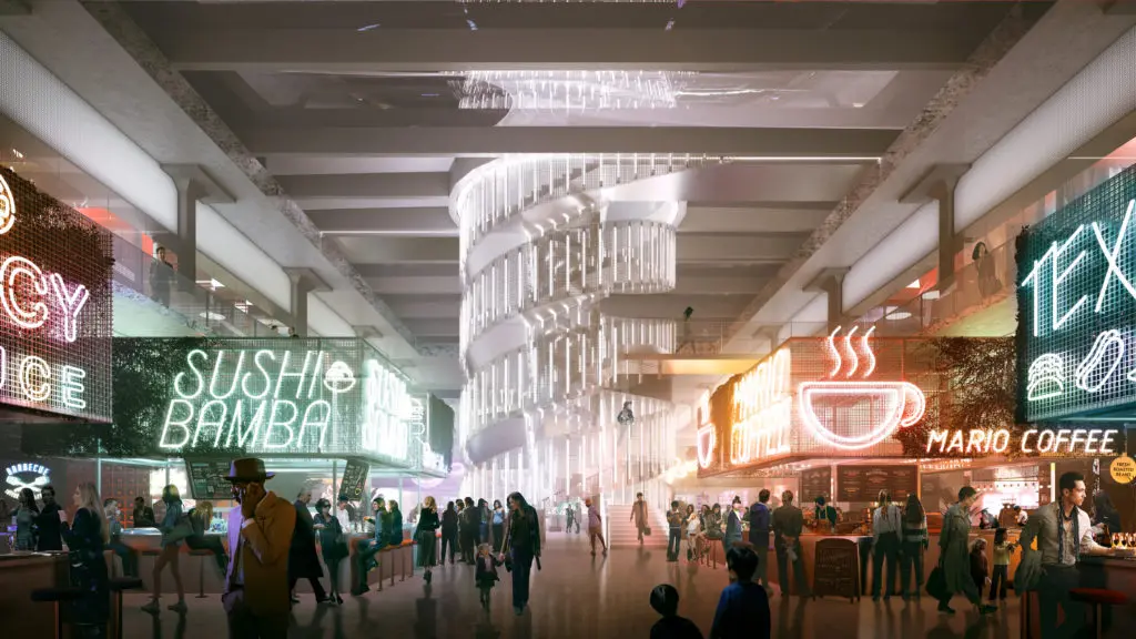 Post Houston Market Hall rendering fuels anticipation as more restaurants are announced for the market of food and retail concepts. (Rendering courtesy of Luxigon/OMA)