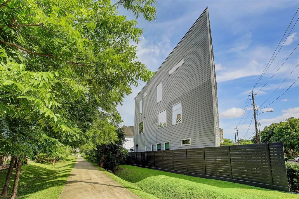The most unusual Triangle House, designed by architect Allen Bianchi, at 530 Oxford Street, backs up to The Heights Hike and Bike Trail.