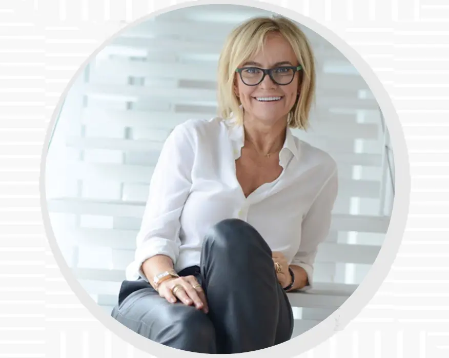 Celebrity aesthetician Joanna Czech on the steps of her 1,700-square-foot Dallas studio. 