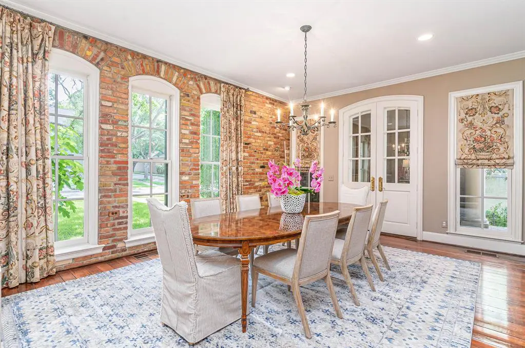 A dining area filled with natural light. 