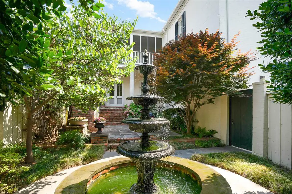One of two garden areas in the Charleston Single-inspired University Park home. 