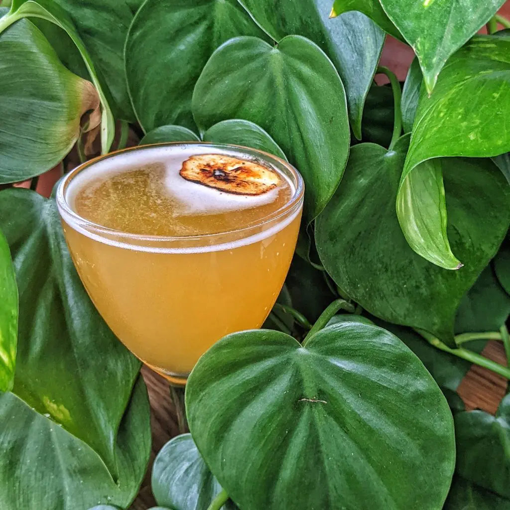 The Welcome to the Jungle is a mixture of butterscotch washed rum, calvados, lime, and banana liquor at Rye.