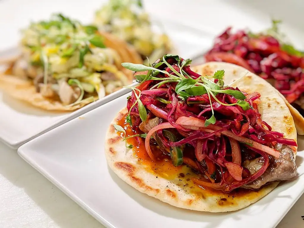 The Blazin' Beef Tacos, which include ribeye, Korean wing sauce, and red cabbage-jalapeño slaw, are a must-try at Rye.