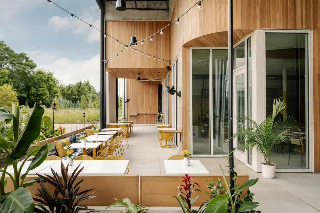 The da Gama Canteen patio, overlooking the Heights Hike and Bike Trail, seats 50. (Photo by Chase Daniel)