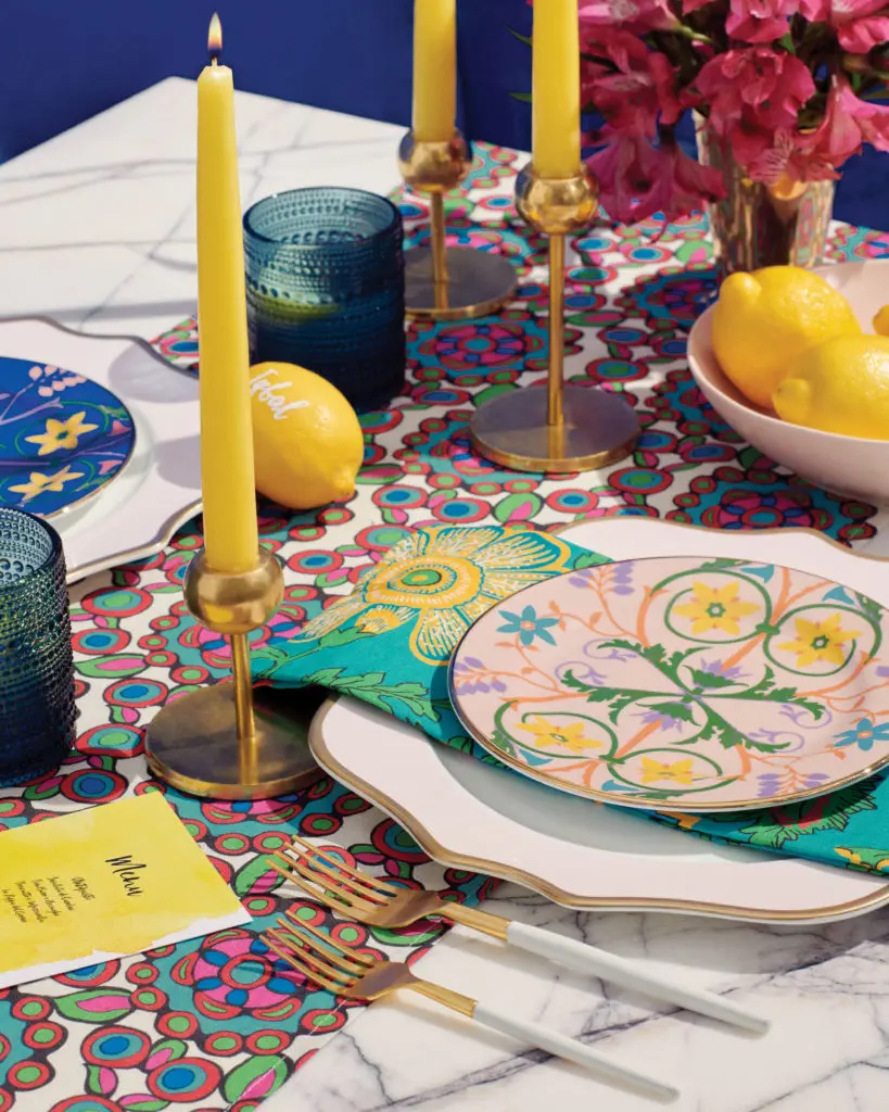 A close-up of Social Studies' Doppio plates and tabletop accessories.