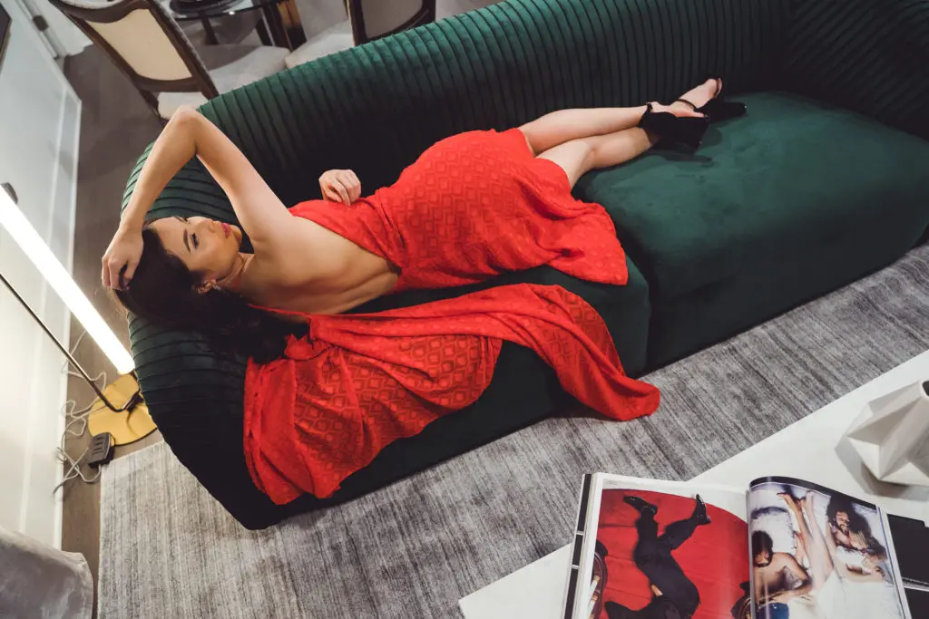 Chloe Dao's latest collection includes the ultimate little red dress. Photo by Linn Images.