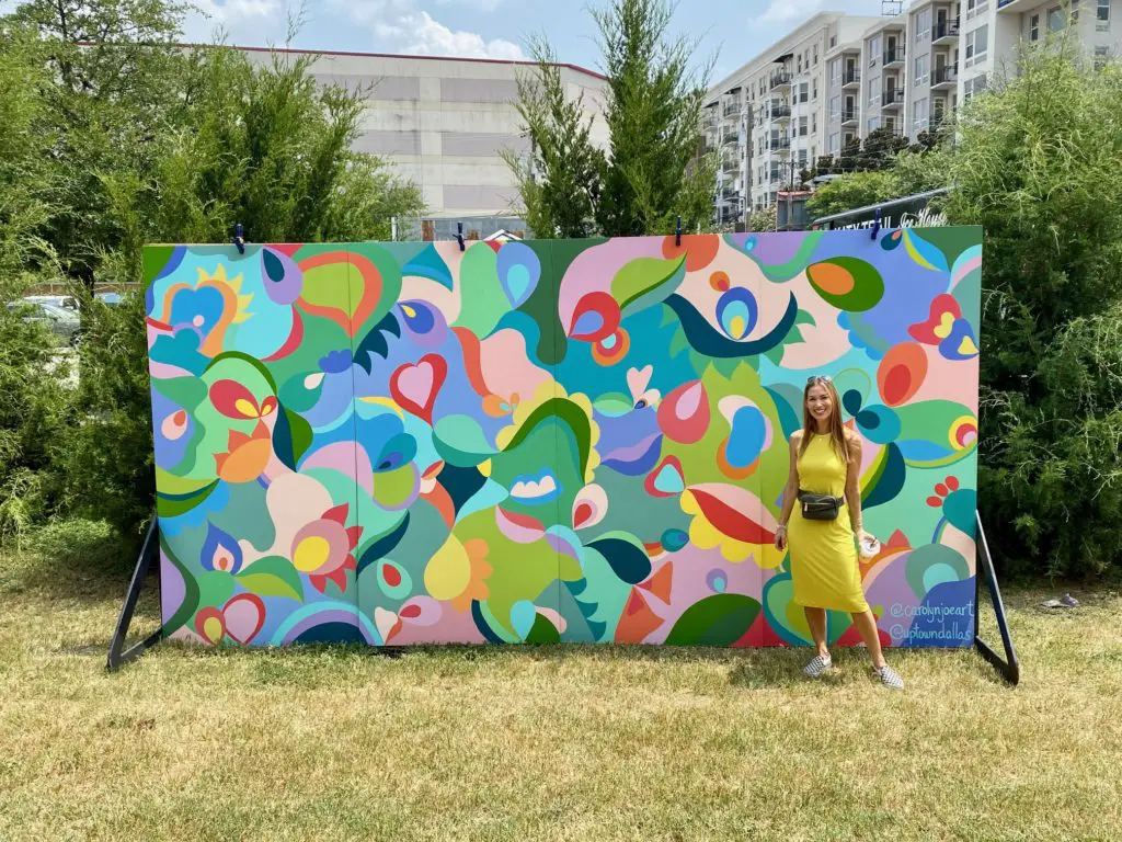 Uptown Dallas Inc's latest monthly mural project features Carolyn Joe Art's piece along the Katy Trail.