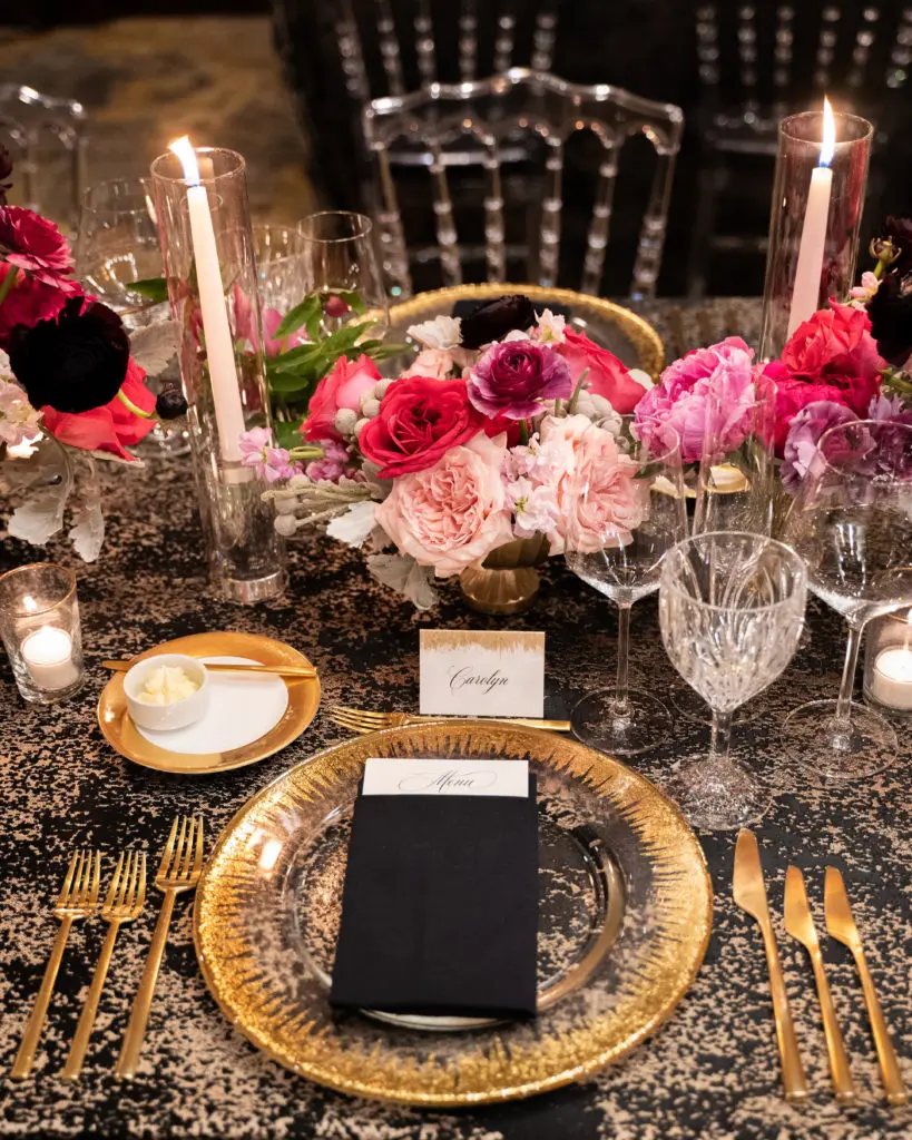 A 60th birthday party is both dramatic and playful. Designed by Allison Speese. Photography by Perez Wedding Photography.