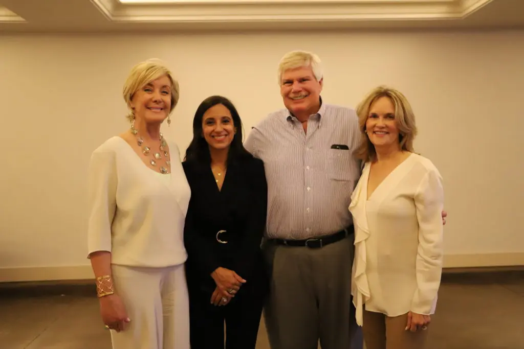 Sheridan Williams, Rania Mankarious, John Eddie Williams, Amy Leibman at the Crime Stoppers community chat at the Williams home.