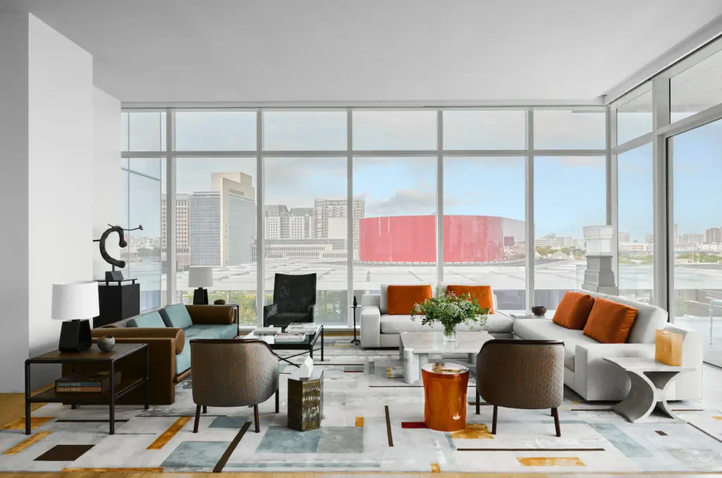 Emily Summers designs an apartment in Hall Arts Residences with a blue-chip contemporary art collection and dramatic views of the vibrant red-hued Margot and Bill Winspear Opera House. (Photo by Douglas Friedman)