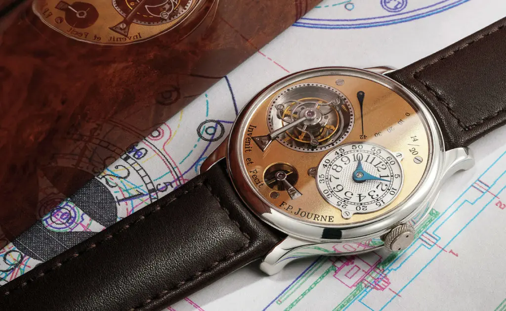All F.P. Journe watches are handmade in Geneva, Switzerland, with mechanisms made in rose gold.