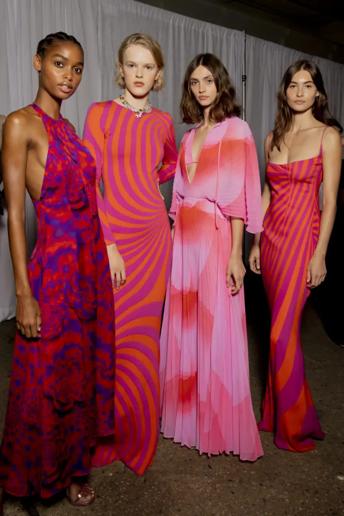 Brandon Maxwell swirly print dresses (Photo by Kevin Tachman courtesy of Brandon Maxwell)