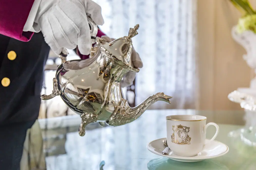 Unique features from Geo. H. Lewis & Sons Funeral Directors include ornate tea service.