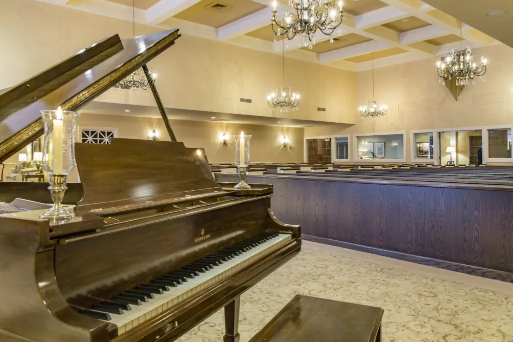This grand piano and even Symphony musicians can come into play at Geo. H. Lewis & Sons Funeral Directors.