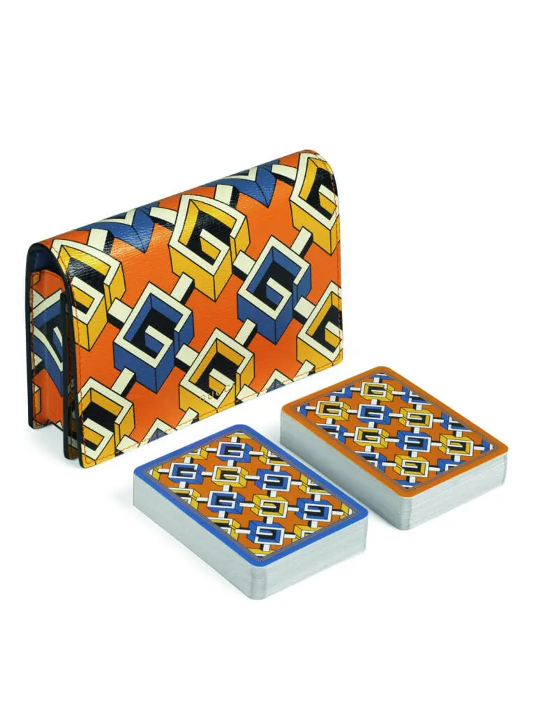 The Geometric G double playing card set in the new Gucci Lifestyle collection.