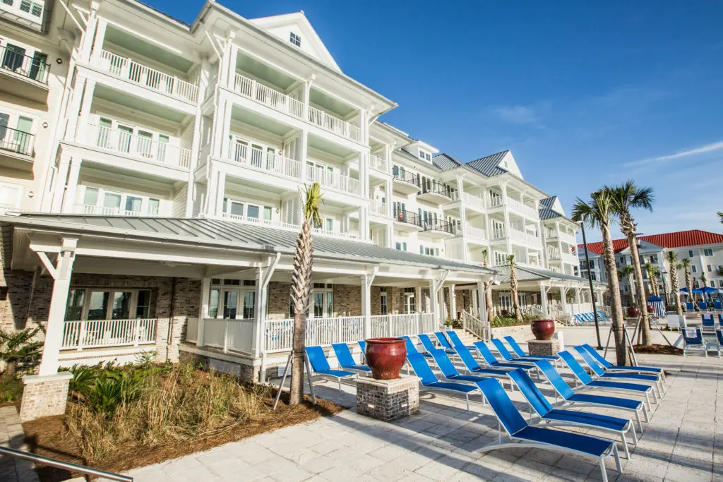 A view of The Beach Club from the harbor. (Photo The Charleston Harbor Resort & Marina)