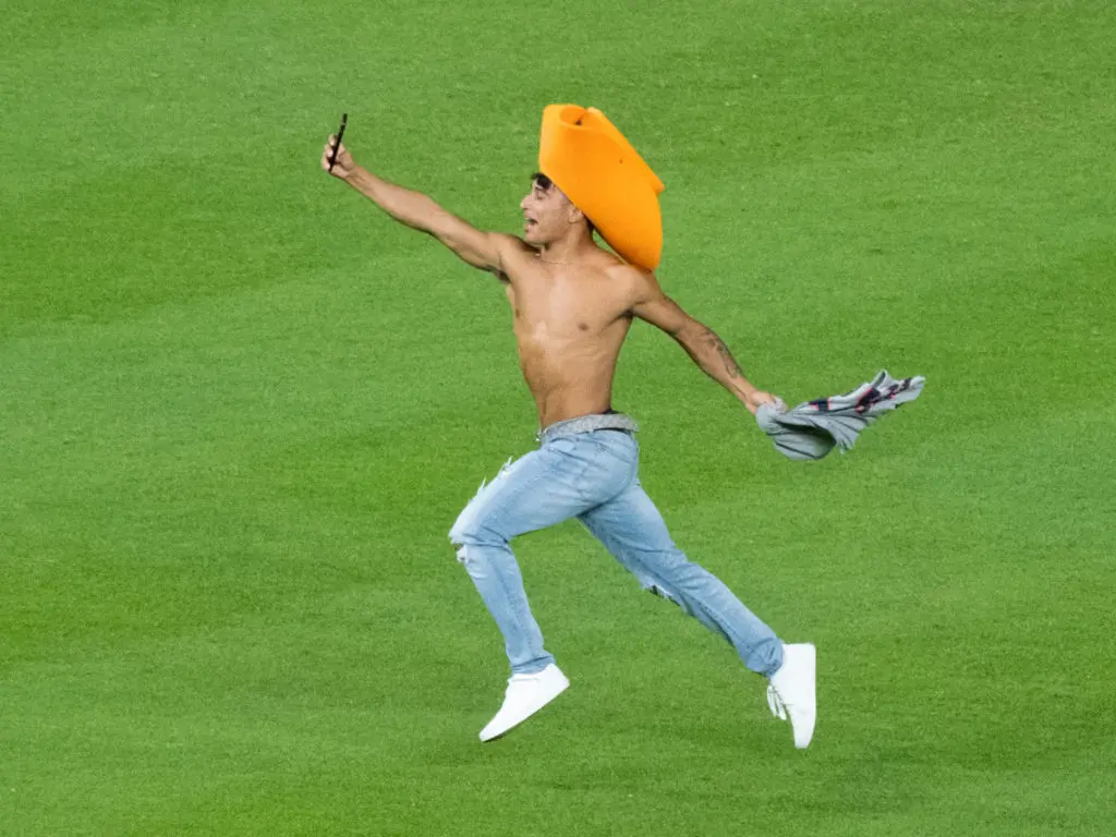 The shirtless cowboy took a selfie of himself while running. He'll likely be bared from Minute Maid Park. (Photo by F. Carter Smith)
