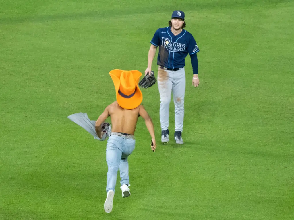 Two Astros Fans (Shirtless Cowboy Included) Run Onto the Field, Lead Security on a Wild Chase — Dud of a Clinch Night Turns Bizarre