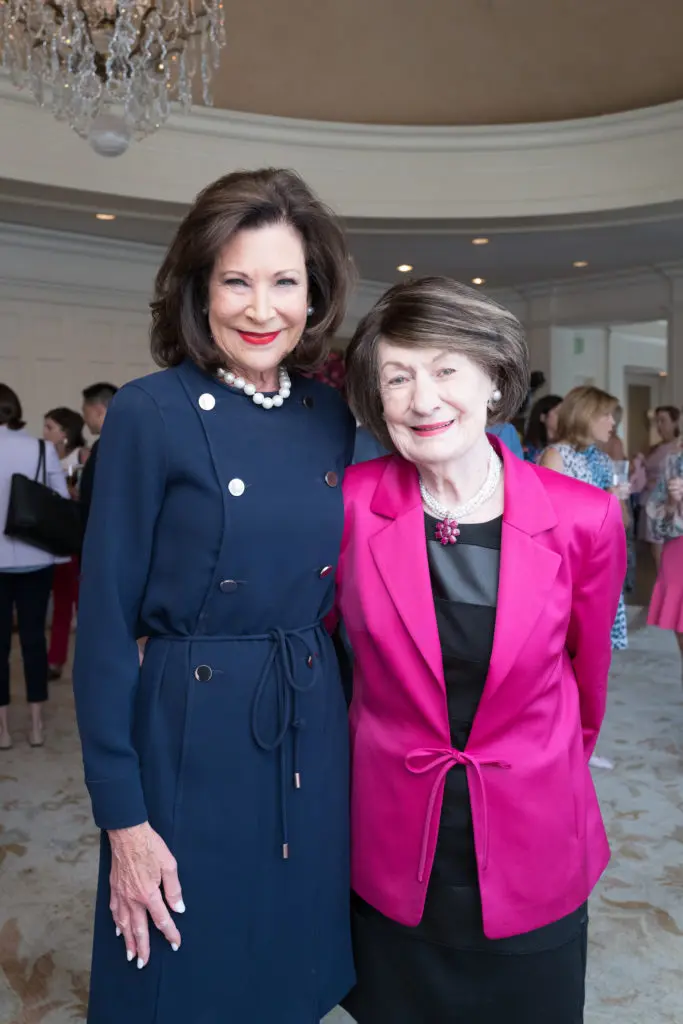 Betty Hrncir, Cora Sue Mach at the American Cancer Society inaugural 'Tickled Pink' luncheon, held at River Oaks Country Club. (Photo by Daniel Ortiz)