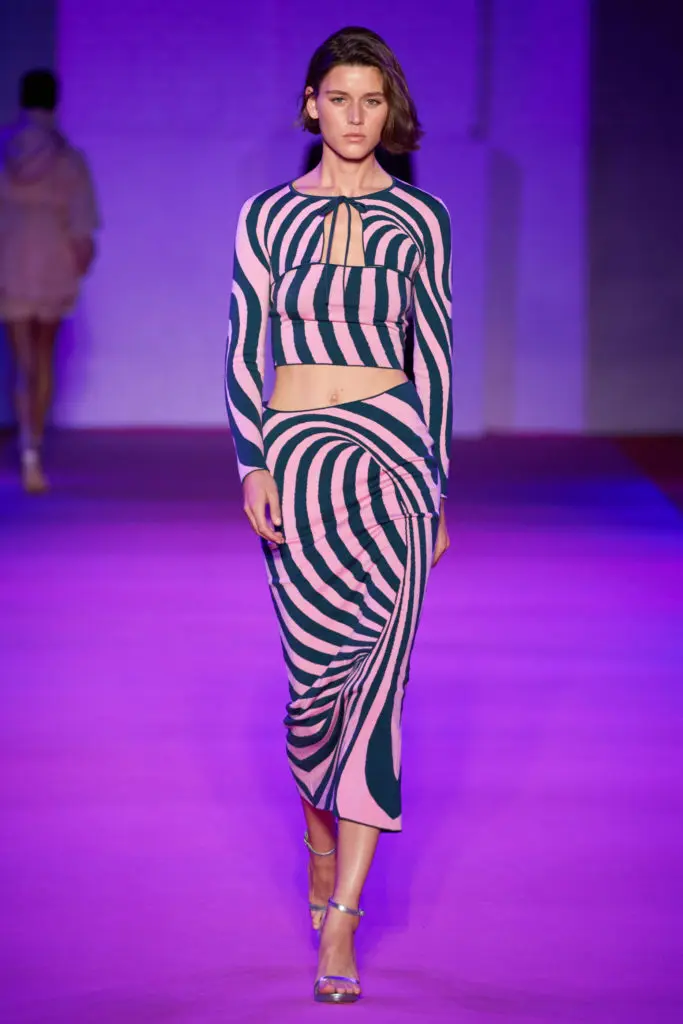 Brandon Maxwell striped dress with cutout detail. (Photo by Greg Kessler courtesy of Brandon Maxwell) 
