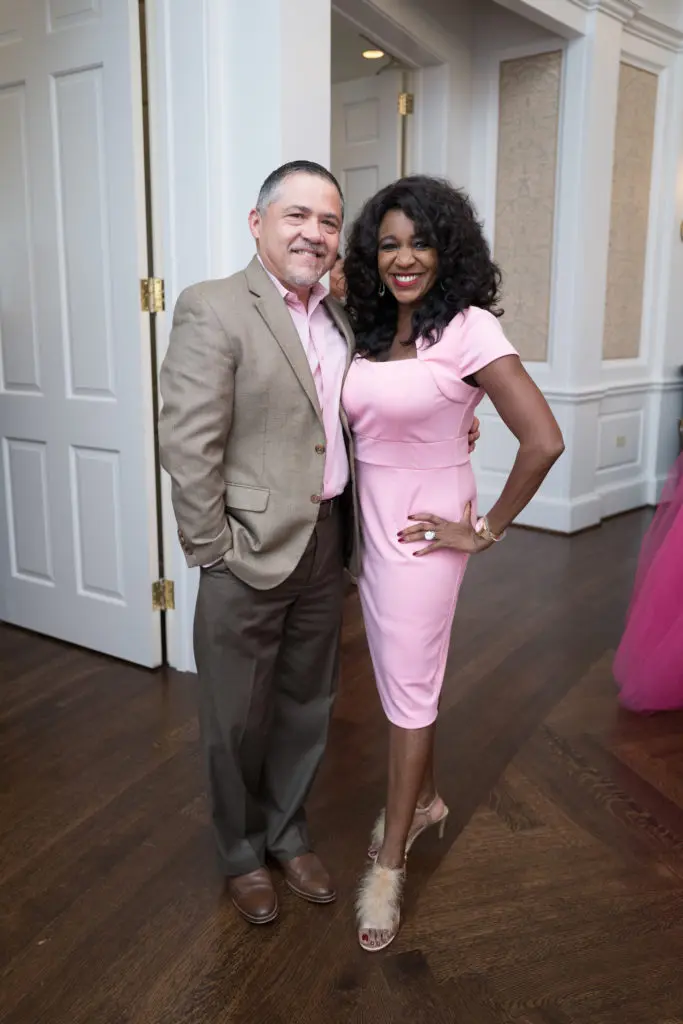 Bruce Padilla, Jacquie Baly at the American Cancer Society inaugural 'Tickled Pink' luncheon, held at River Oaks Country Club.