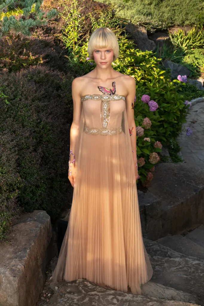 Reem Acra strapless gown with jeweled detail. (Photo courtesy of Reem Acra)