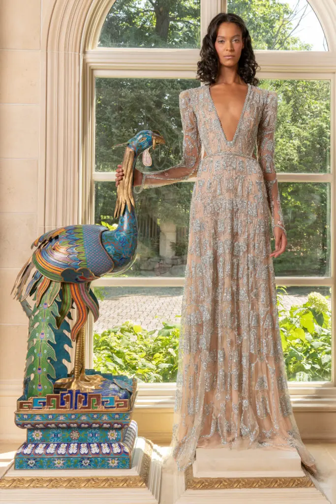 Reem Acra V-neck embroidered evening gown. (Photo courtesy of Reem Acra)
