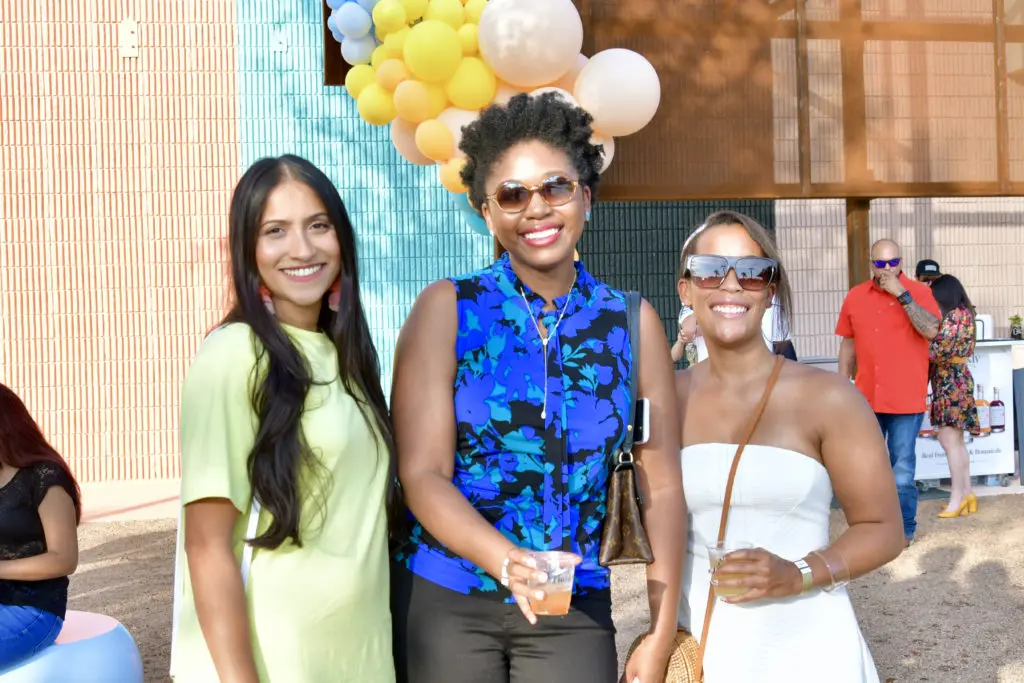 Faria Antora, Alleedra Price, Simone Powell at unveiling of the Sugar & Cloth Color Wall.  (Photo by Alex Montoya)