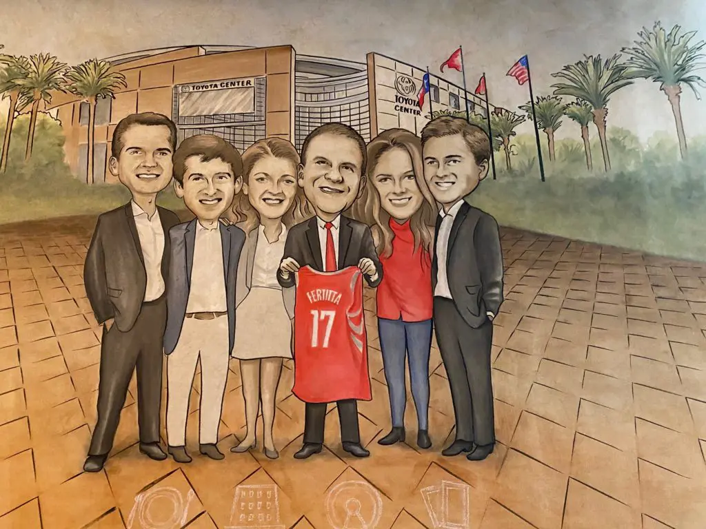 The Fertitta family captured in a mural in the new Palm Restaurant in downtown Houston. (Photo by Shelby Hodge)