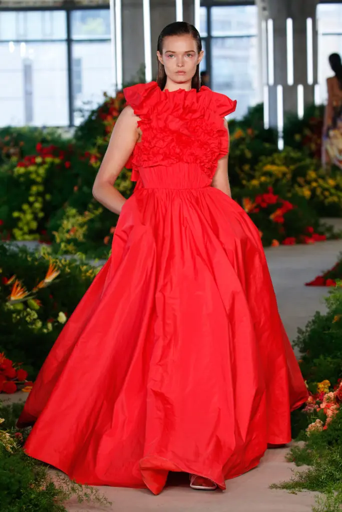 Jason Wu red sleeveless ruched high-neck gown. (Photo courtesy of Jason Wu)