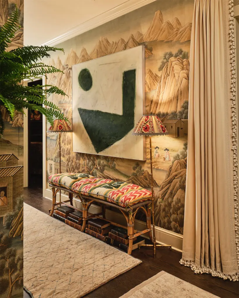 A hallway and powder bath by Caroline Gidiere Design LLC (Photo by Stephen Karlisch)
