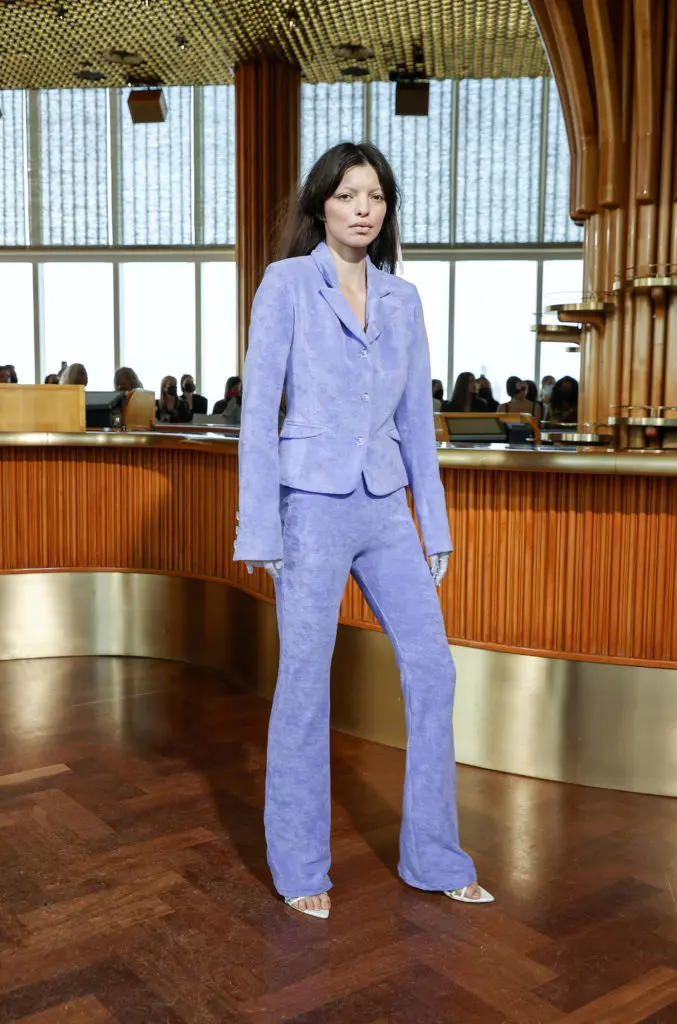 Maisie Wilen iris Little Lady blazer, iris Rockumentary trousers, sugar Satellite hat. (Photo by Arturo Holmes/Getty Images)