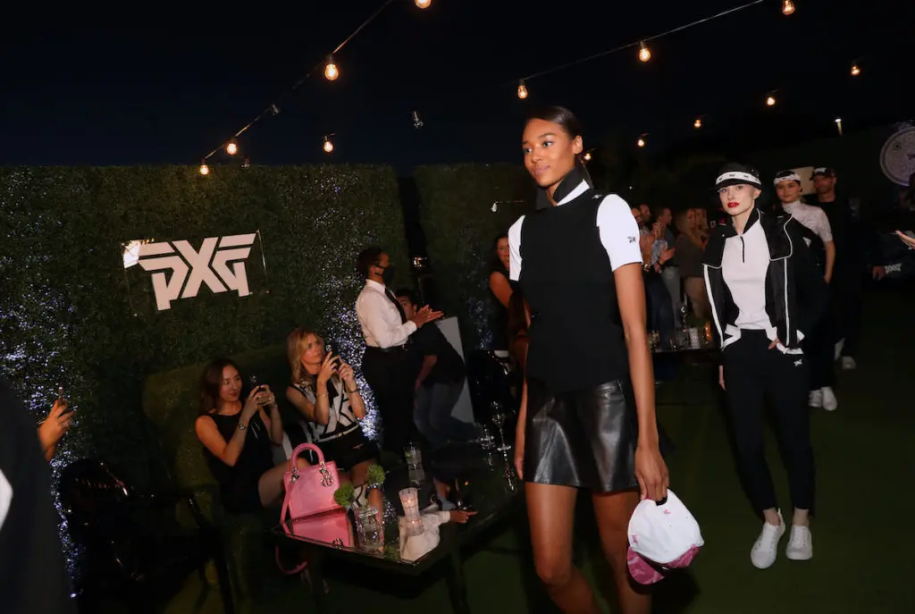 The newest collection from PXG Apparel, which features a machine-washable, eco-leather skirt. (Photo by Rick Kern/Getty Images for PXG)