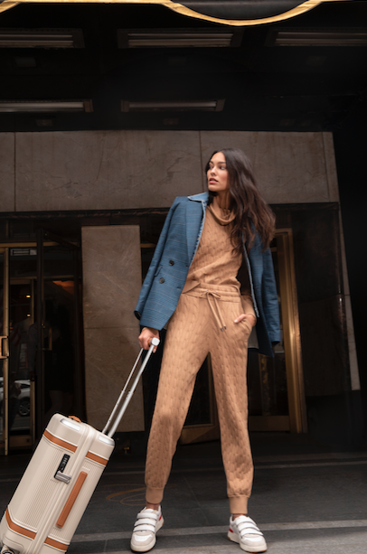 Veronica Beard cable knit pullover and sweatpants with Ellette Plaid Dickey Jacket. (Photo courtesy of Veronica Beard)