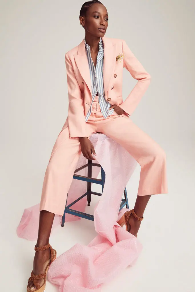 From the Veronica Beard spring/summer '22 collection: Peach jacket and three-quarter length pants. (Photo courtesy of Veronica Beard)