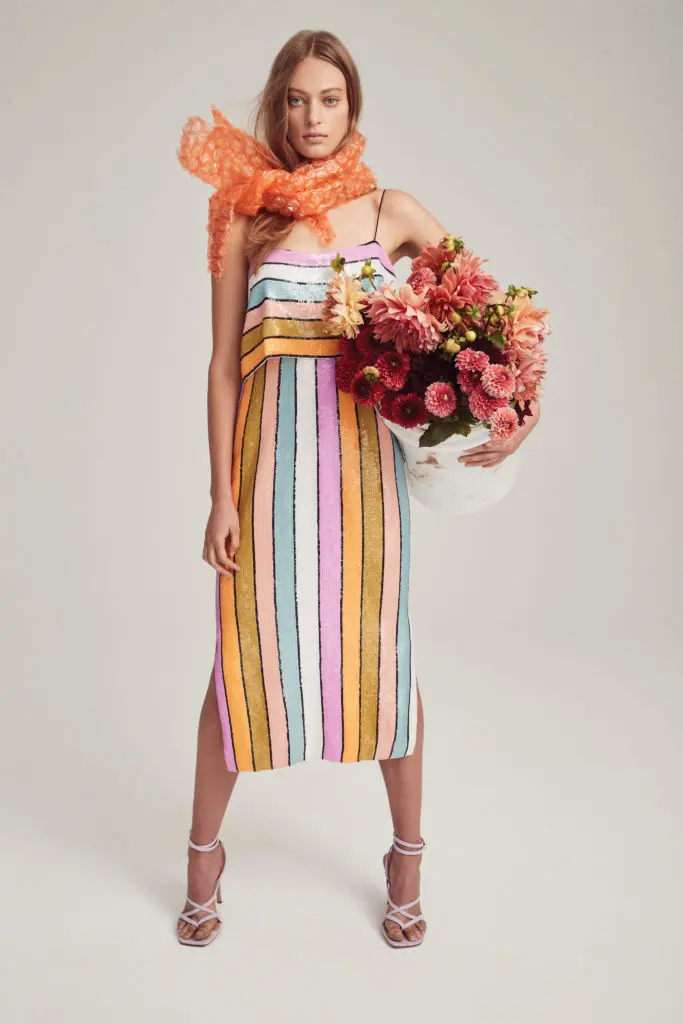 From the Veronica Beard spring/summer '22 collection: Striped sequined party dress. (Photo courtesy of Veronica Beard)