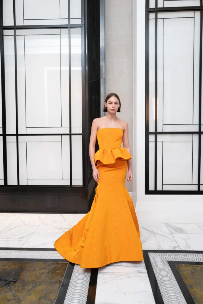 The Post Oak Hotel's contemporary art collection provides a vibrant backdrop for the Spring 2022 Oscar de la Renta Collection, presented by Tootsies. (Photo by Daniel Ortiz)
