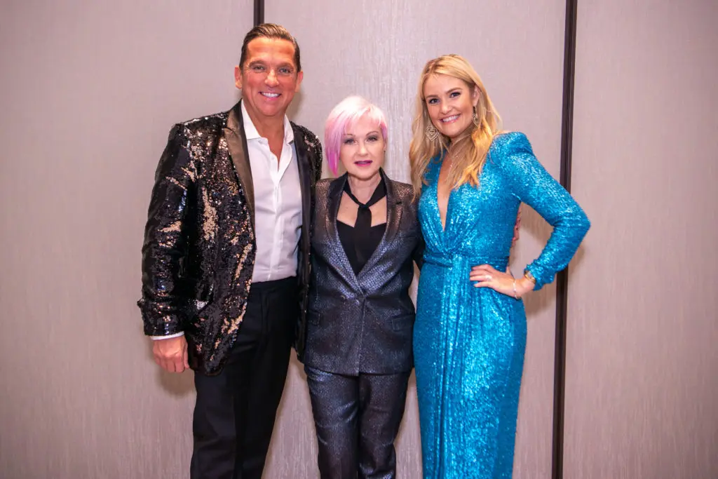 Tony Buzbee, Cyndi Lauper, Frances Moody Buzbee at Houston Children's Charity Gala at The Post Oak Hotel. (Photo by Michelle Watson, CatchlightGroup.com)