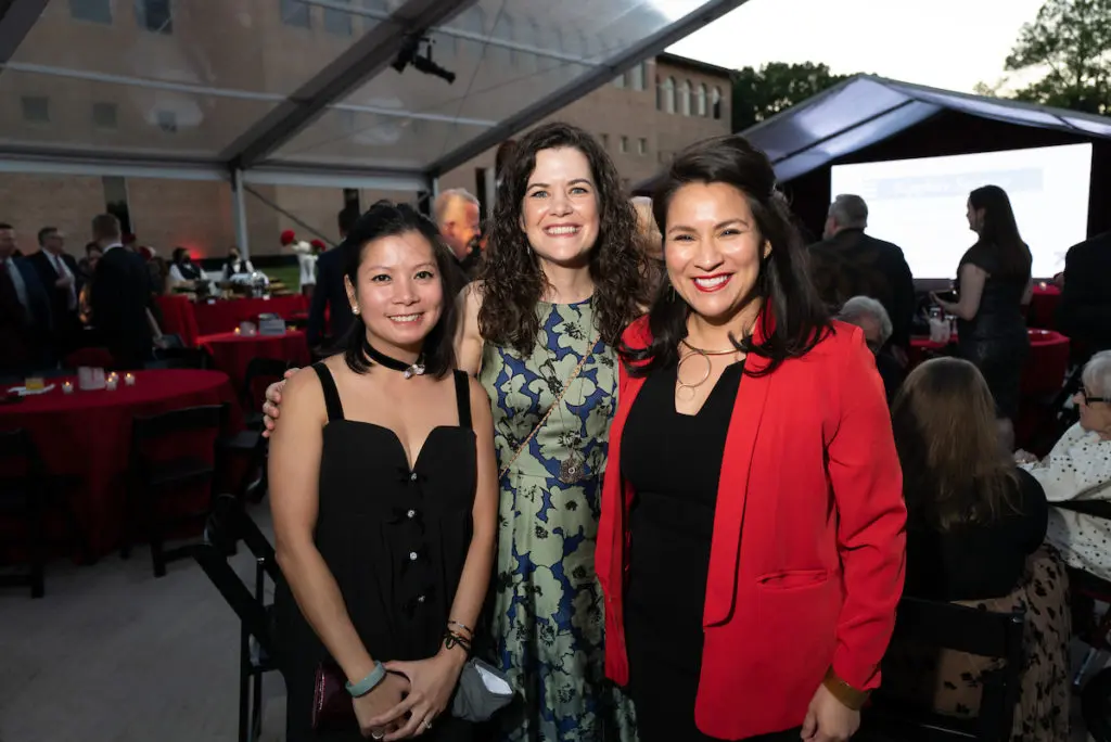 Doan Nguyendan, Hannah Sargent, Nicole Barrios at the Gerald D. Hines College of Architecture and Design 75th anniversary gala (Photo by Daniel Ortiz)