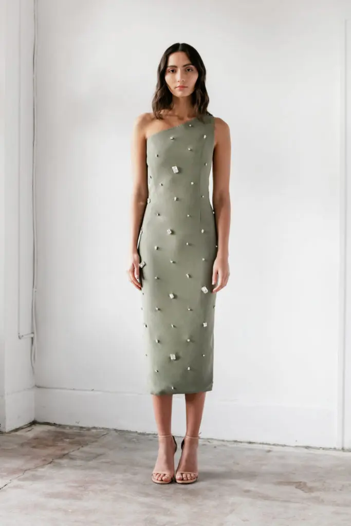 Catherine Regher seafoam green dresss with studded detail. (Photo courtesy of Catherine Regher)