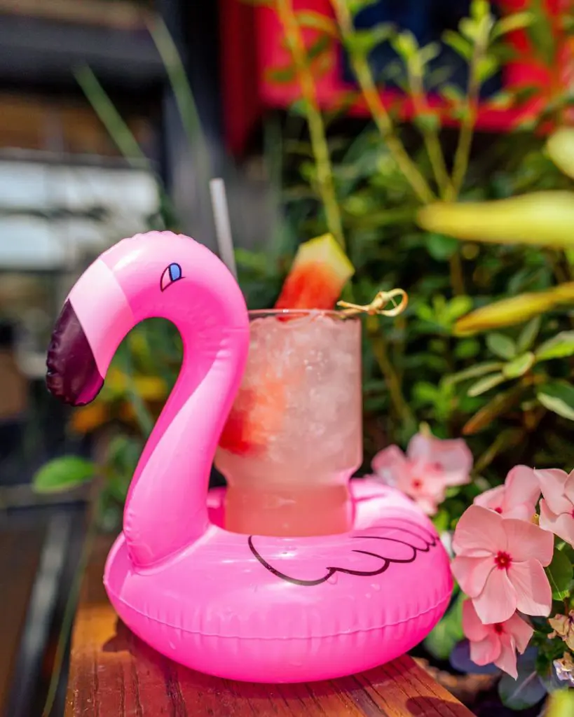 The Basic Beach is served in an inflatable flamingo at Suburban Yacht Club. (Courtesy)