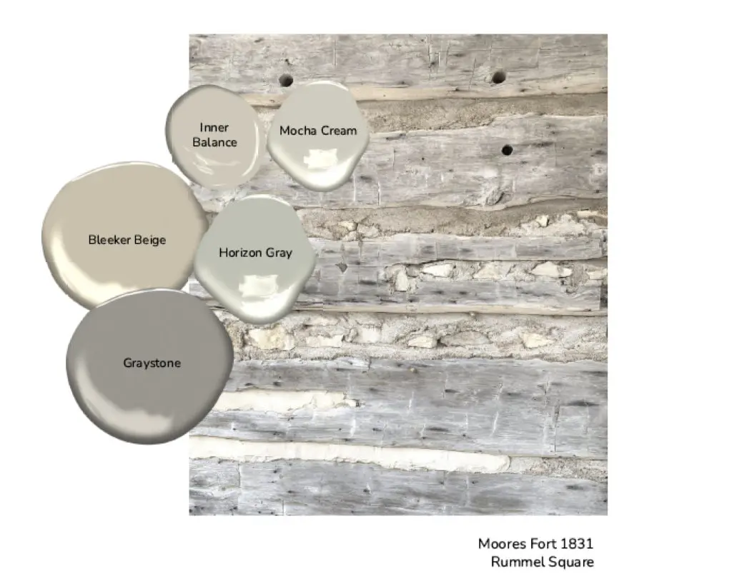 A sneak peek at Benjamin Moore's Colors of Round Top as sampled from the oldest structure in Fayette County, Moores Fort, 1831. 