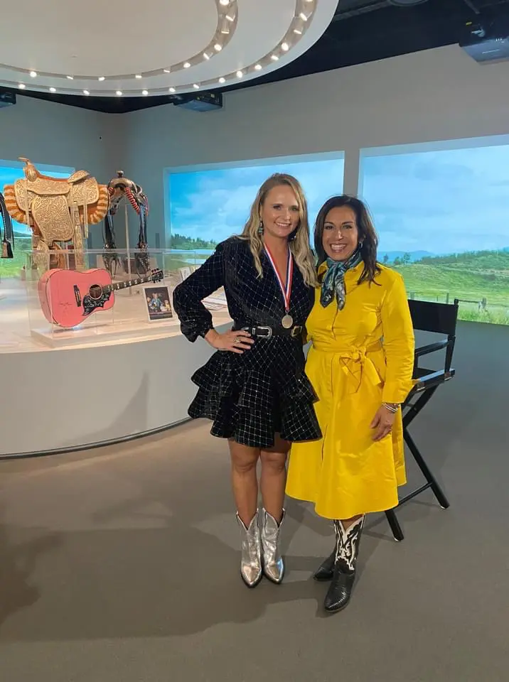 2021 Hall of Fame Inductee Miranda Lambert and Emcee Deborah Ferguson, morning anchor at NBC 5 Today at the 45th National Cowgirl Museum and Hall of Fame Induction Luncheon in Fort Worth, Texas