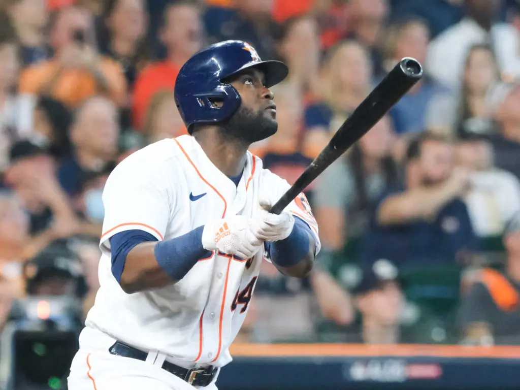 Astros slugger Yordan Alvarez hits balls that make everyone in the ballpark look up, (Photo by F. Carter Smith)
