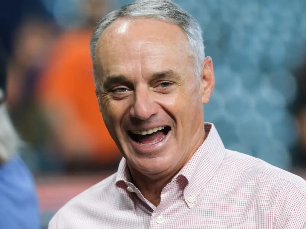 MLB commissioner Rob Manfred showed up in Houston for the Astros playoff opener. (Photo by F. Carter Smith)