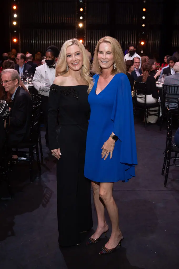 Ann Bean, Susan Binney at the Margaret Alkek Williams 'Jubilee of Dance' on-stage dinner.  (Photo by Wilson Parish)