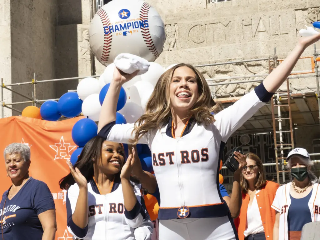 The Astros' Shooting Stars also enlivened the City Hall rally. (Photo by F. Carter Smith)