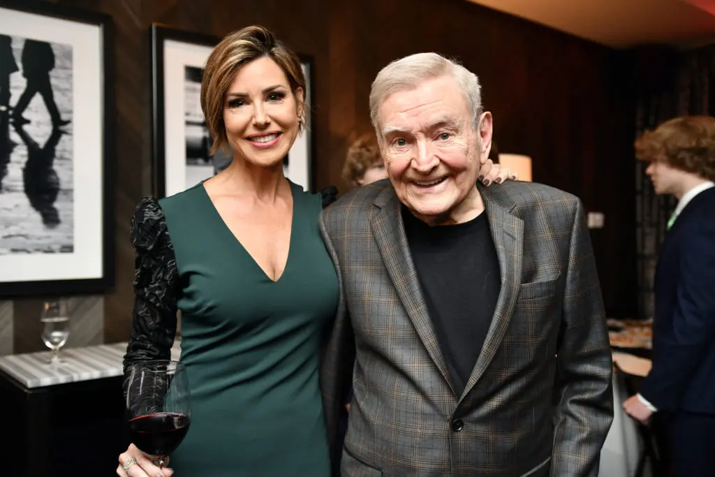 Veteran news anchors Dominique Sachse and Dave Ward at Sachse's farewell party at Steak 48.