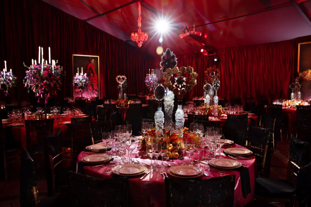 The party tent on Fish Plaza in front of Wortham Theater Center was setting for the Carmen-themed dinner that followed the Houston Grand Opera season opener. (Photo by Alida Bonifaz)